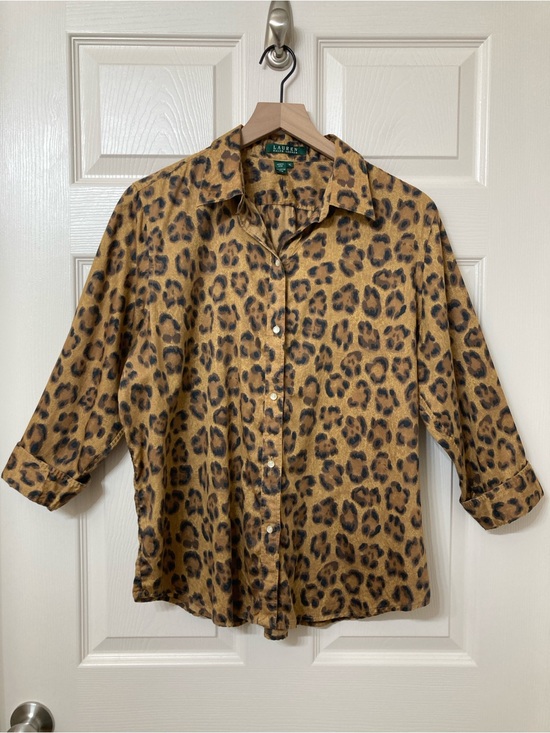 Lauren Ralph Lauren Tops - Lauren Ralph Lauren Women's Brown Animal Print Button Down Shirt XL Old Money